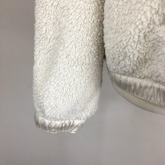 ATHLETA Ivory Asym Zip Collar Satin Trim Fur Fluffy Pullover Jacket - Picture 12 of 12